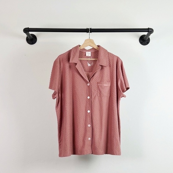 NEW Soma Textured Dot Short Sleeve Notch Collar Pajama Top Pink - Picture 5 of 8